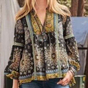 Sundance Brown and Yellow Floral Boho Blouse